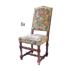Set of 6 Louis XIII style chairs in walnut, turned wood,