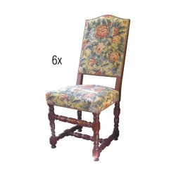 Набор из 6 стульев в стиле Людовика XIII из орехового дерева, точеного дерева, …