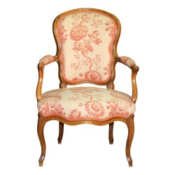 Louis XV Bernese armchair in walnut wood, covered in fabric