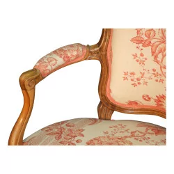 Louis XV Bernese armchair in walnut wood, covered in fabric
