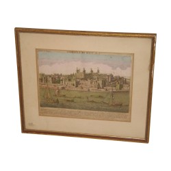 Gravure sous verre La tour de Londres, avec cadre doré. 18ème