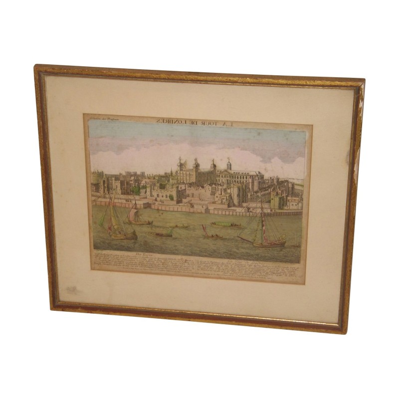 Gravure sous verre La tour de Londres, avec cadre doré. 18ème - Moinat - Gravures Gravure sous verre La tour de Londres, avec cadre doré. 18ème - Moinat - Gravures