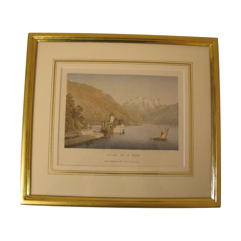 西庸城堡彩绘玻璃底版画。瑞士人，…… - Moinat - 版画