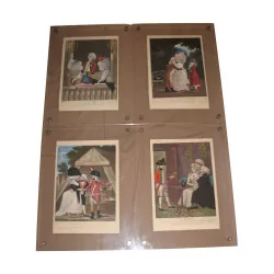 批 4 幅“Scènes Galantes”版画。 19 世纪。