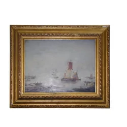 Painting - Marine, oil on canvas with gilded wooden frame, not …