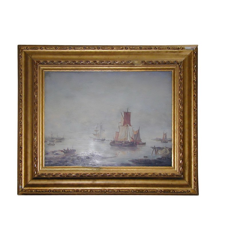 Painting - Marine, oil on canvas with gilded wooden frame, no - Moinat - Painting - Navy Painting - Marine, oil on canvas with gilded wooden frame, no - Moinat - Painting - Navy