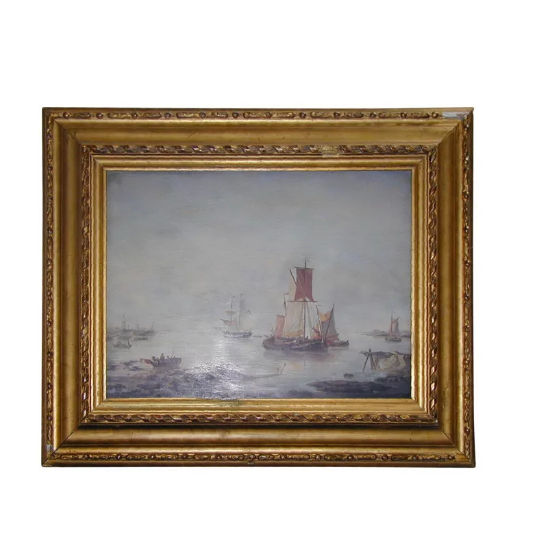 Painting - Marine, oil on canvas with gilded wooden frame, not … - Moinat - Painting - Navy