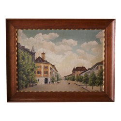 Tableau huile sur toile avec vue en perspective sur une ville, …