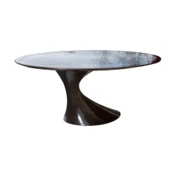 Large BEND model dining room table on a curved leg, …