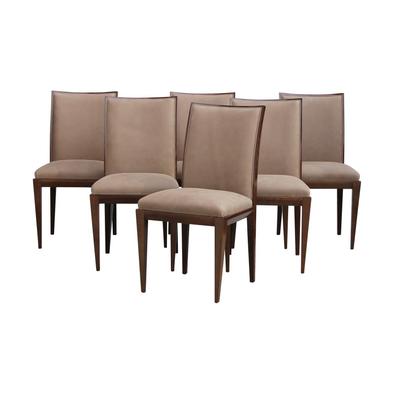 Set of 6 chairs in cherry wood covered in calfskin … - Moinat - Chairs Set of 6 chairs in cherry wood covered in calfskin … - Moinat - Chairs