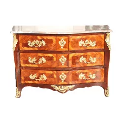 Louis XV chest of drawers in rosewood mounted on oak, bronzes