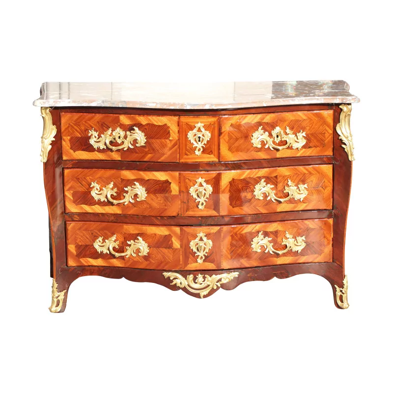 Louis XV chest of drawers in rosewood mounted on oak, bronzes - Moinat - Chests of drawers, Commodes, Chifonnier, Chest of 7 drawers