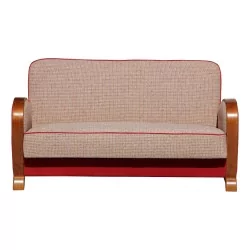 Art-Deco-Sofa aus Walnussholz mit ROMEY-Stoff …