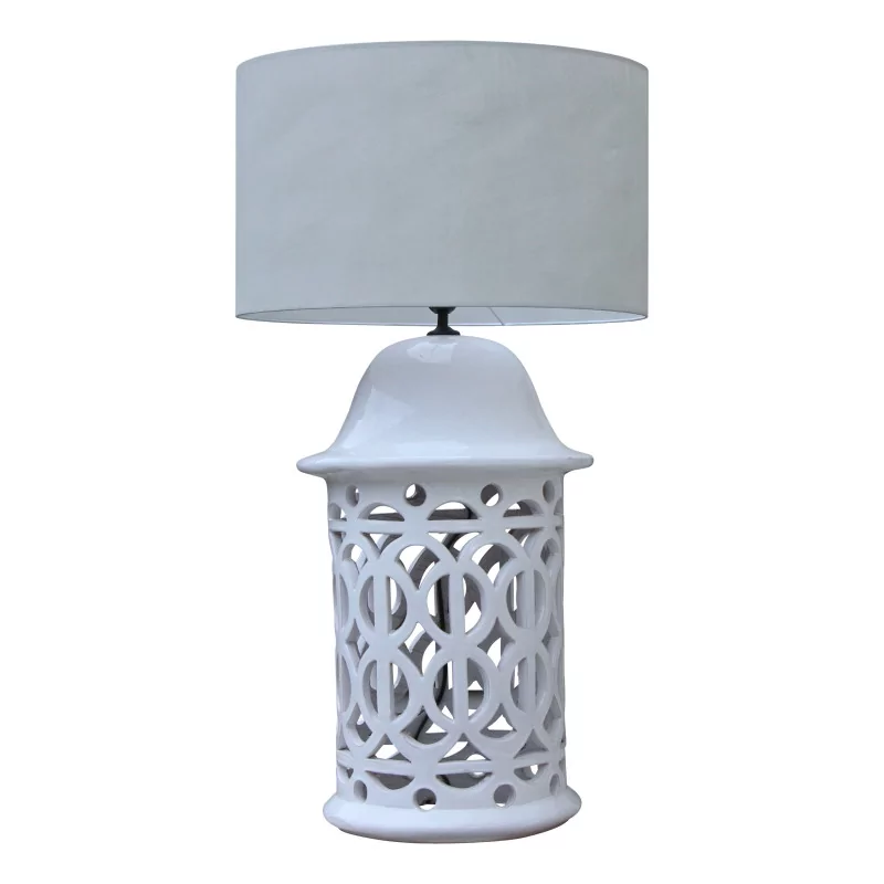 Large enamelled lamp painted white with lampshade … - Moinat - Table lamps