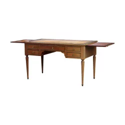 Bureau plat de style Louis XVI en bois avec écritoire en cuir