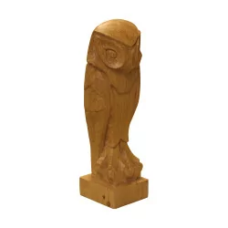 Statue Chouette en bois de chêne dans le goût de Sandoz. …