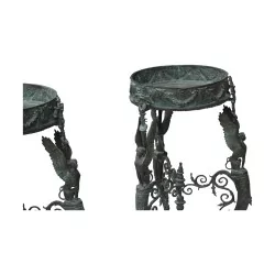 Paire de jardinières tripode en bronze vert de gris de Pompéi,