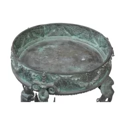 Paire de jardinières tripode en bronze vert de gris de Pompéi,