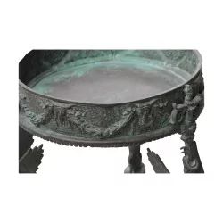 Paire de jardinières tripode en bronze vert de gris de Pompéi,
