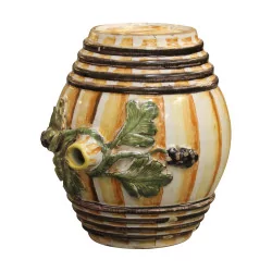 Alcohol barrel, with polychrome decoration of leaves and …