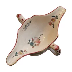 oval sauce boat with 2 handles in earthenware from Lunéville, decorated …