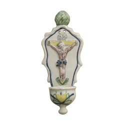 Bénitier de chevet en faïence surmonté d'une coquille décoré …