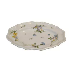 earthenware dish with contoured edge with polychrome decoration of flowers...