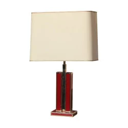 Lampe aus vergoldetem Messing und rotem Lack Modell J.J. Saxer mit …