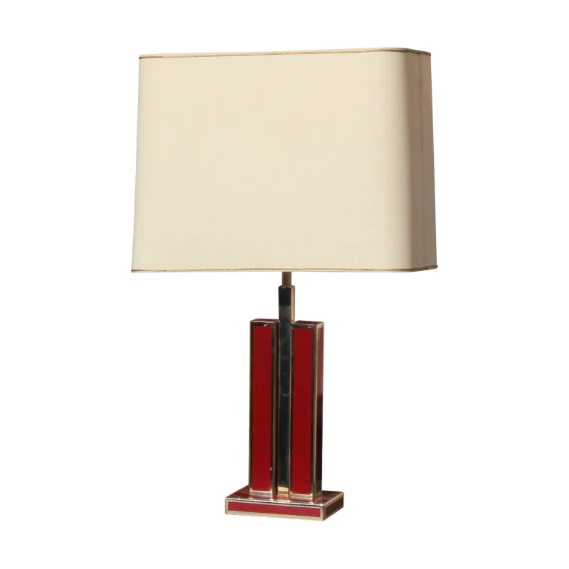 Lamp in gilt brass and red lacquer model J.J. Saxer with … - Moinat - Table lamps