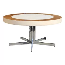 Modern round conference table with wooden top …