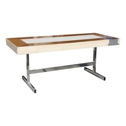 flacher Schreibtisch im modernen Stil aus Walnussholz und Alcantara-Leder