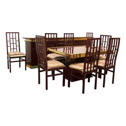 Vintage dining room set in red lacquered wood and