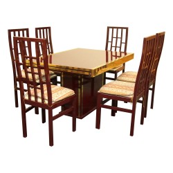 Vintage-Esszimmerset aus rot lackiertem Holz und