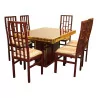 Ensemble de salle à manger Vintage en bois laqué rouge et - Moinat - Tables de salle à manger