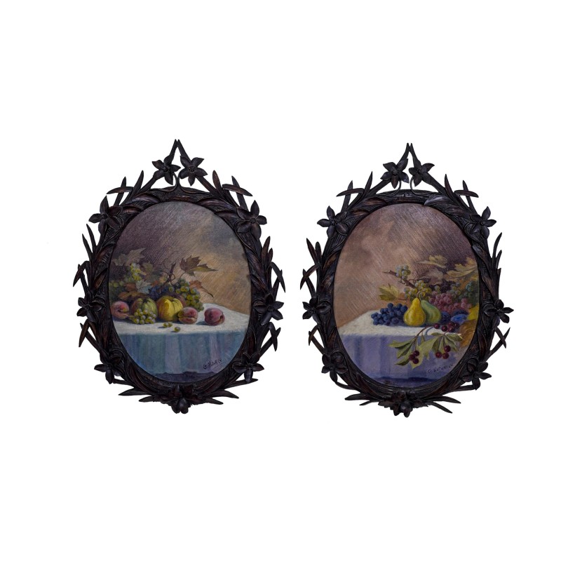 Paire de grands médaillons de Brienz ou foret noir en bois … - Moinat - Tableaux - Nature morte Paire de grands médaillons de Brienz ou foret noir en bois … - Moinat - Tableaux - Nature morte