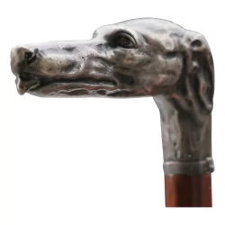 wooden cane with dog head pommel in 800 silver. 20th