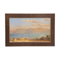 Tableau huile sur toile “Vue sur le lac”, signé en bas à …