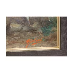 Картина маслом на холсте «Вид на озеро», подпись внизу…