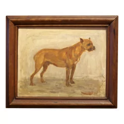Petit tableau chien “Boxer”, étude sur bois, signé Lorand …