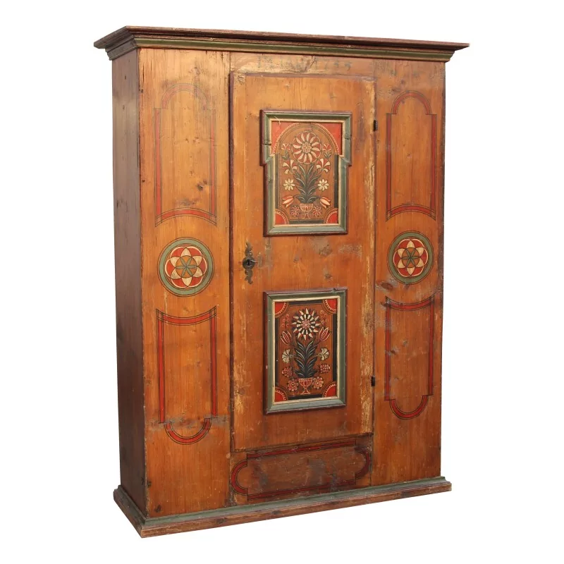 Armoire de chalet en bois de sapin, décors peint et daté au … - Moinat - Armoires Armoire de chalet en bois de sapin, décors peint et daté au … - Moinat - Armoires