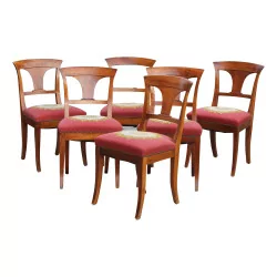 Set mit 6 Directoire-Stühlen mit Palmette, in Nussbaum …