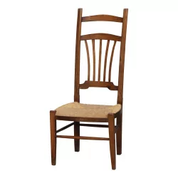 Кресло для кормления из орехового дерева с соломенным сиденьем. Швейцарский, …