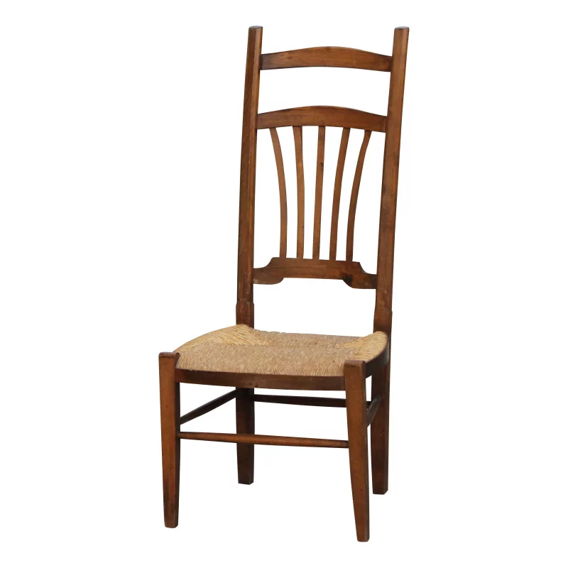 Stillstuhl aus Nussbaumholz und Sitzfläche aus Stroh. Schweizerisch, … - Moinat - Stühle