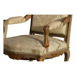 Grand fauteuil Louis XV Régence avec entretoise, en bois peint