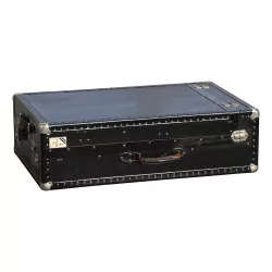 black rectangular travel trunk or suitcase, with interior …
