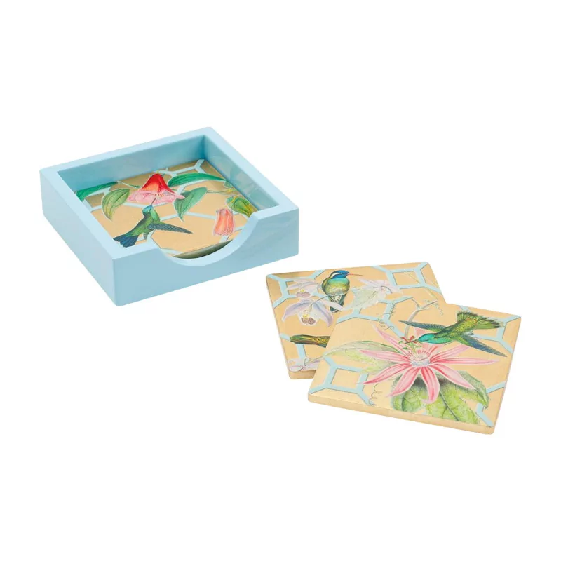 Set of 4 square coasters in lacquer, Colibri model. - Moinat - Decorating accessories