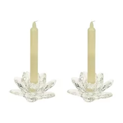 Pair of Lotus model glass candlesticks.