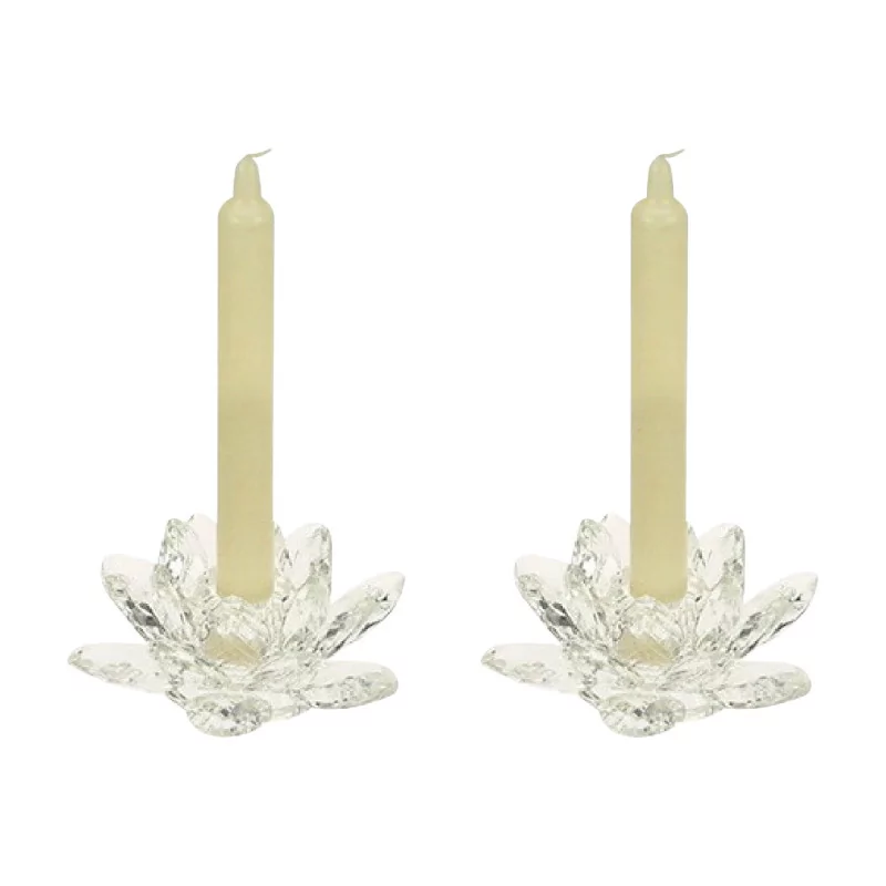 Pair of Lotus model glass candlesticks. - Moinat - Candleholders, Candlesticks