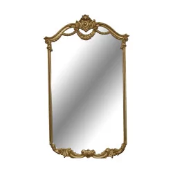 Grand miroir en bois finition à la feuille d'or, poli à la …
