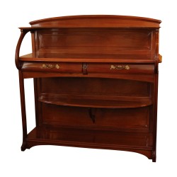 1900 serving trolley in carved mahogany wood, in the style of
